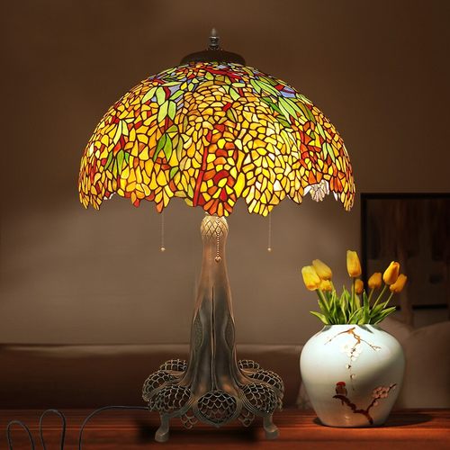 蒂凡尼美式乡村风黄紫藤全铜台灯