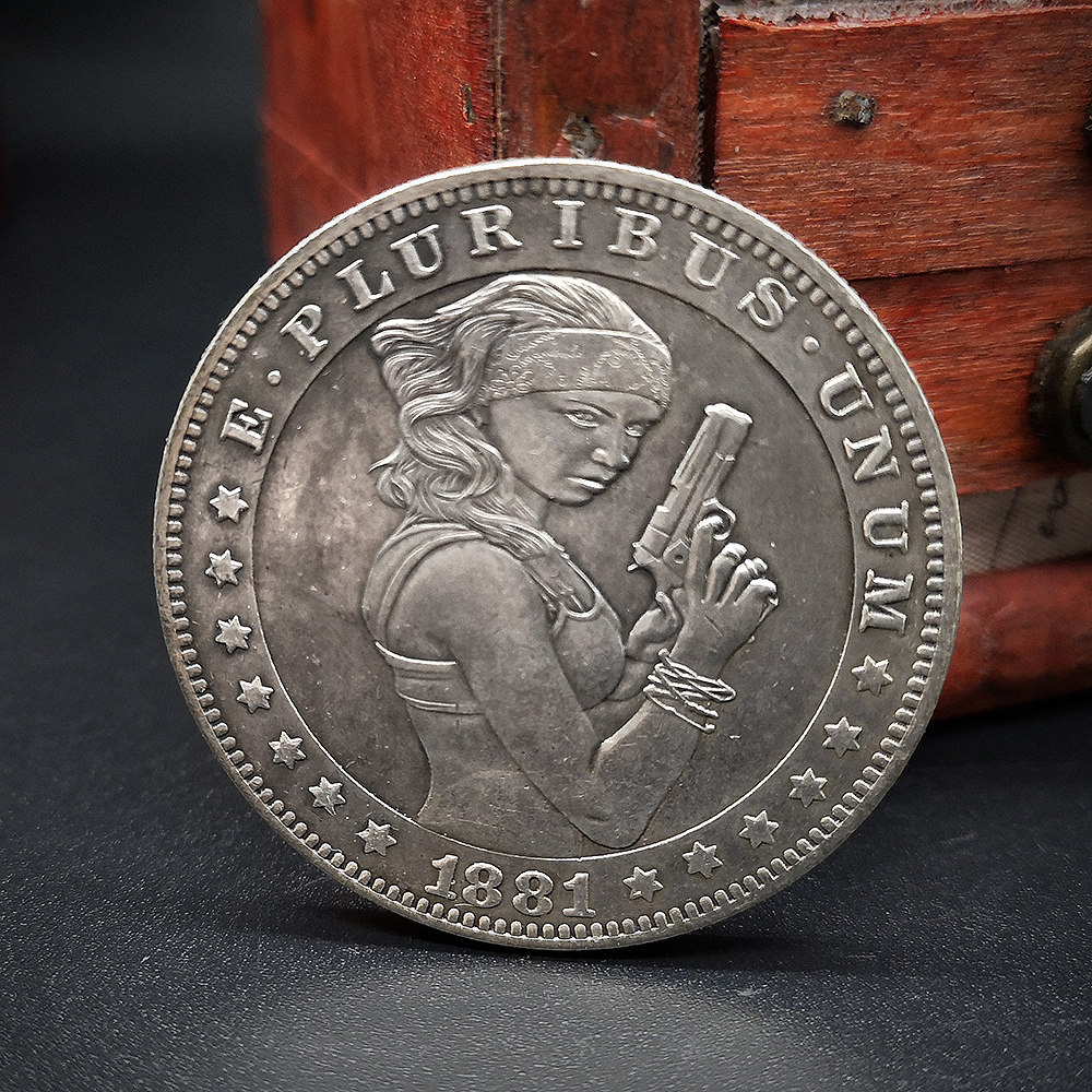 女孩流浪币HOBO硬币酷炫美国仿古摩根挑战币新奇流浪硬币骷髅