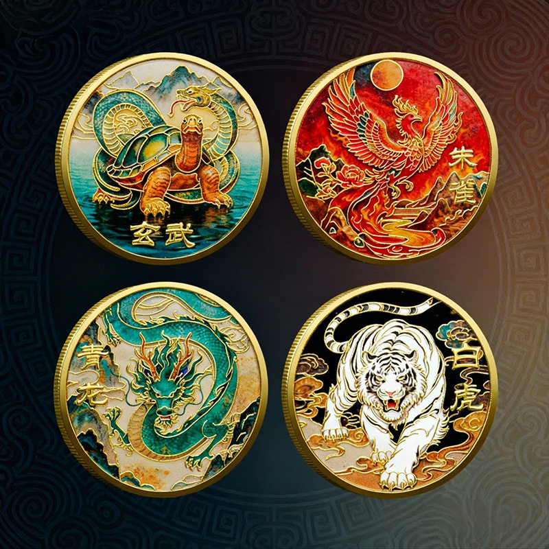 四神兽纪念币中国风朱雀白虎玄武龙创意纪念章文创硬币礼品币40mm
