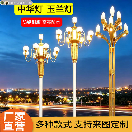 玉兰灯5米6米9火8米10米九头中华灯路灯户外灯高杆路灯景观广场灯
