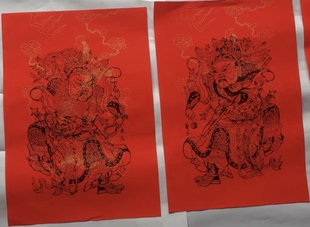 2025新年门神朱仙镇木版年画礼品纯手绘红宣门神素门神