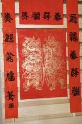 纯手工刻印朱仙镇木版年画金色红底年画神荼郁垒武门神