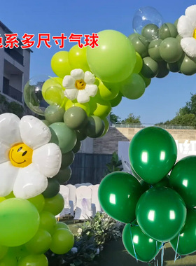 复古马卡龙橄榄墨绿色幼儿园生日装饰牛油果绿森林系主题加厚气球