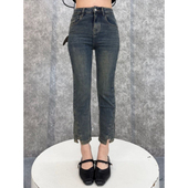 女高腰显瘦弹力九分小个子百搭直筒裤 2026新款 复古做旧烟管牛仔裤