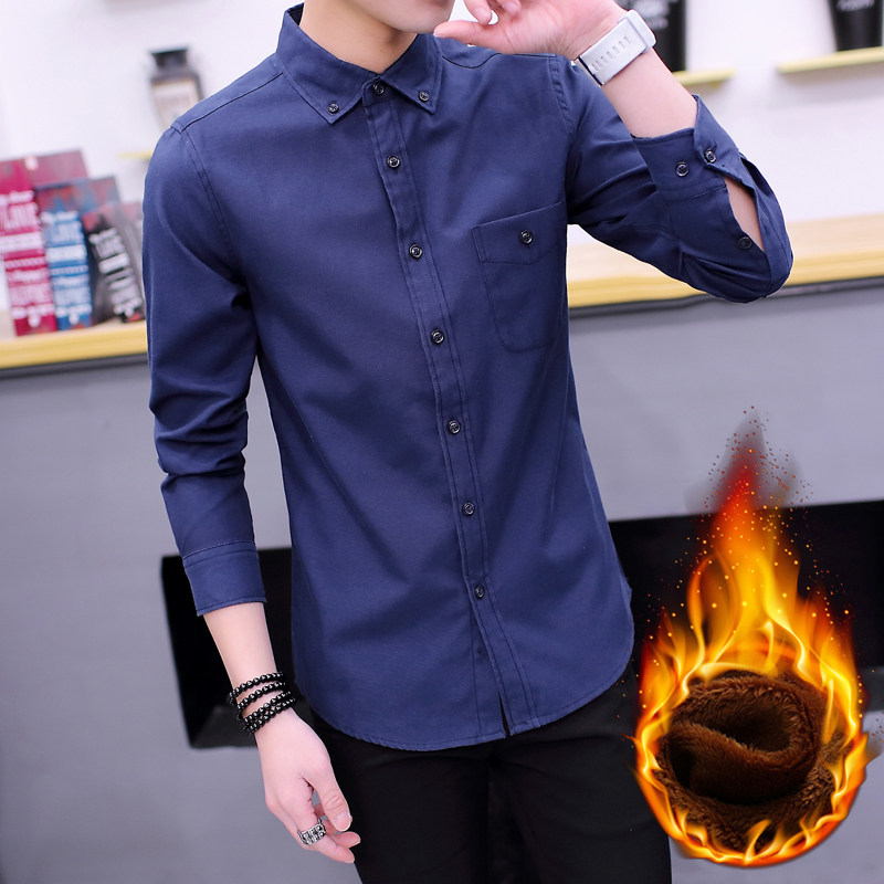 冬季13男孩14高初中学生15青少年16保暖衬衣17岁19加厚加绒衬衫