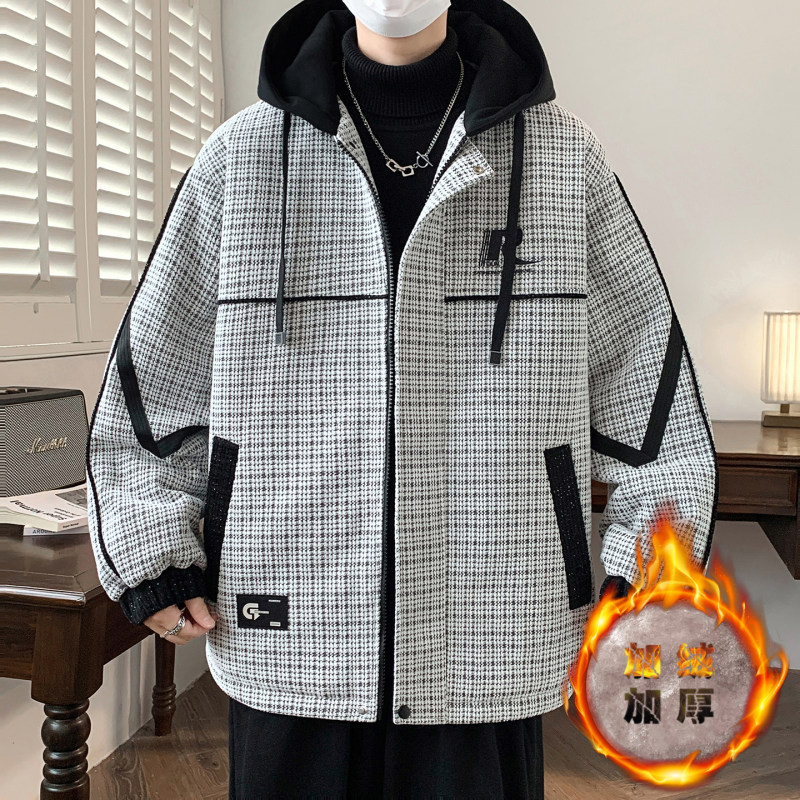 加绒加厚外套男秋冬季青少年潮牌雪尼尔夹克男款学生保暖冬天衣服