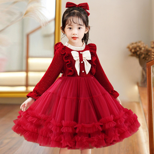 时髦蓬蓬裙子儿童冬装 女童公主裙秋冬加绒款 洋气小女孩连衣裙春季