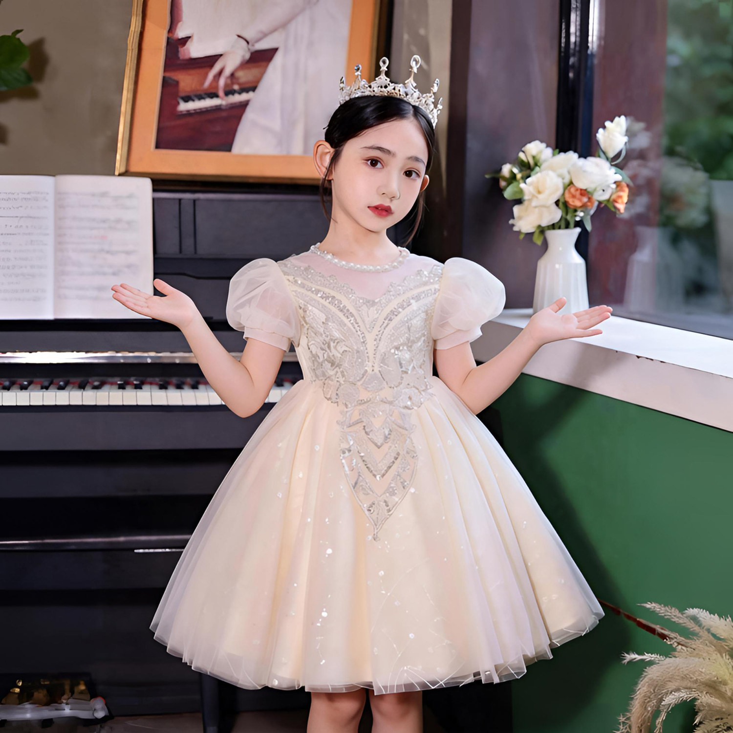 亲妞女童夏季连衣裙2025新款儿童礼服公主裙花童婚礼高端裙子