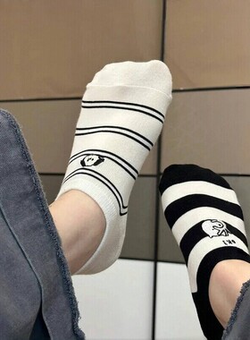 日系袜子女春夏薄款船袜女可爱小狗浅口短袜撞色条纹不掉跟隐形袜