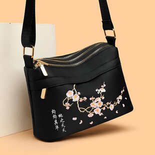 高级感女士刺绣花帆布包单肩包多层斜挎包送中年妈妈婆婆斜挎背包