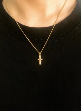 美式新款镀18k金小十字架项链