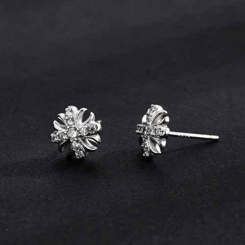 S925银满钻十字鸢尾花耳钉
