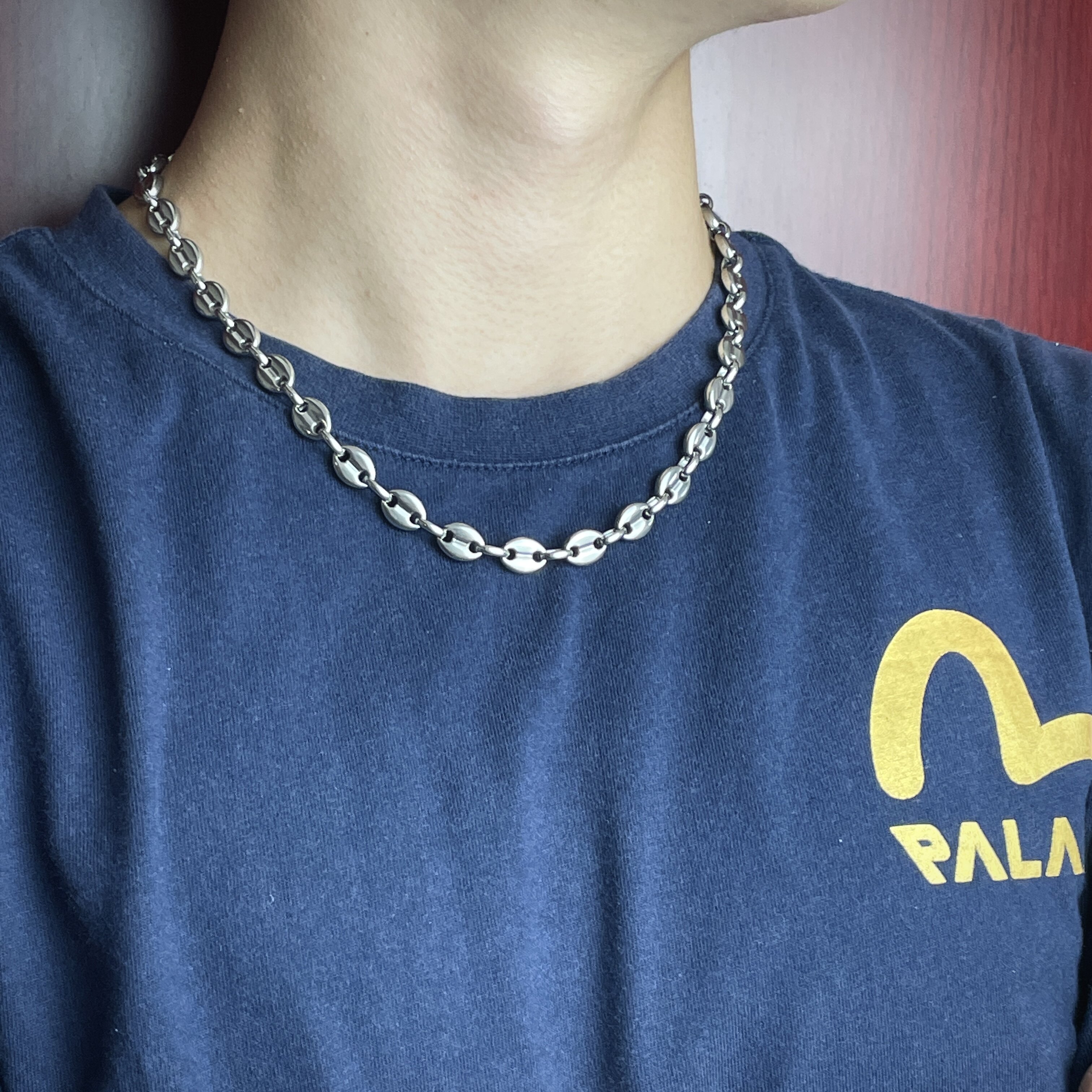 guc link chain高档嘻哈保色电镀不锈钢咖啡豆链猪鼻子链纽扣项链