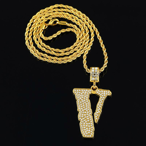 VLONE潮牌HIPHOP嘻哈电镀18K真金吊坠项链 街舞说唱潮男女饰品