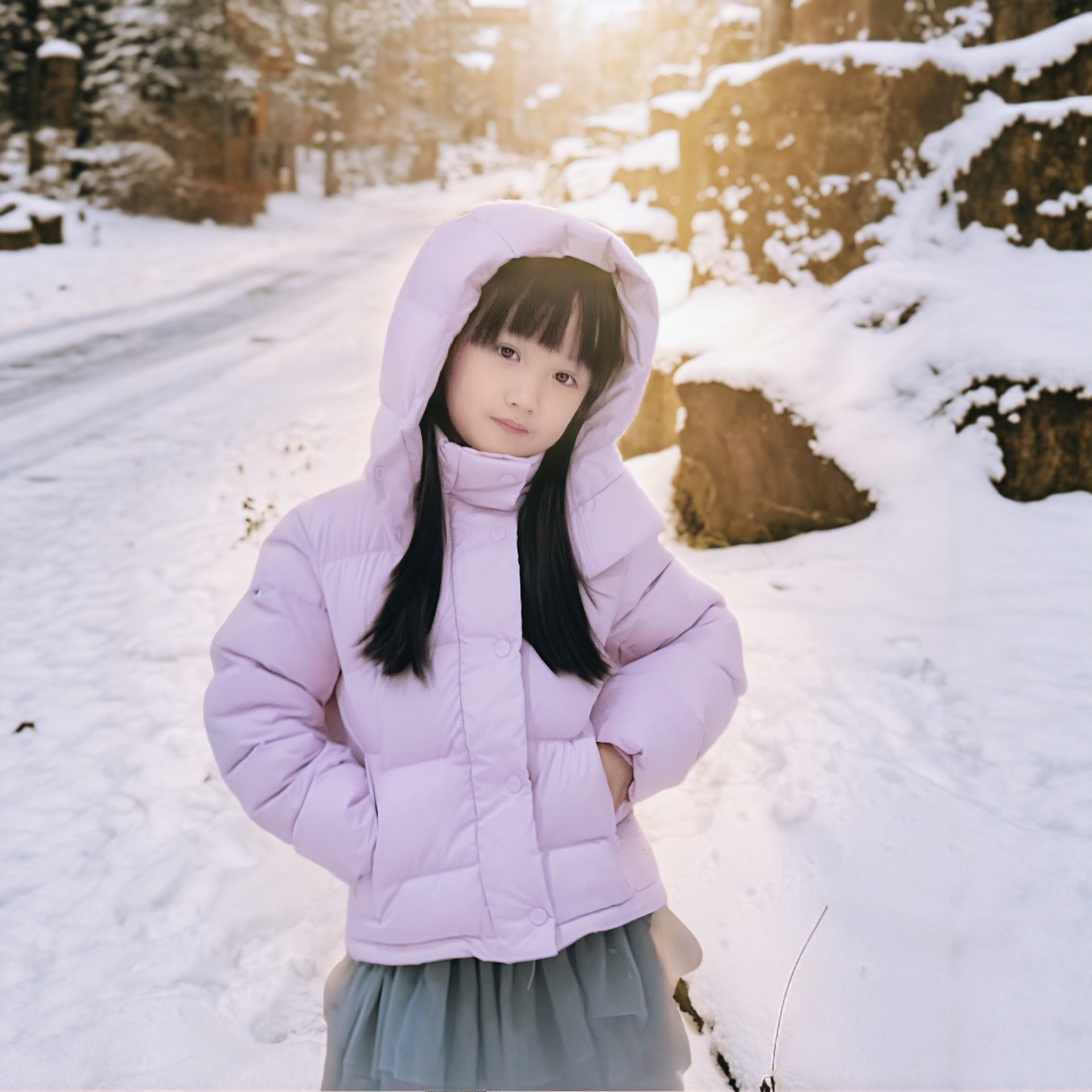 男女童鹅绒中长滑雪衣包屁股Lu款