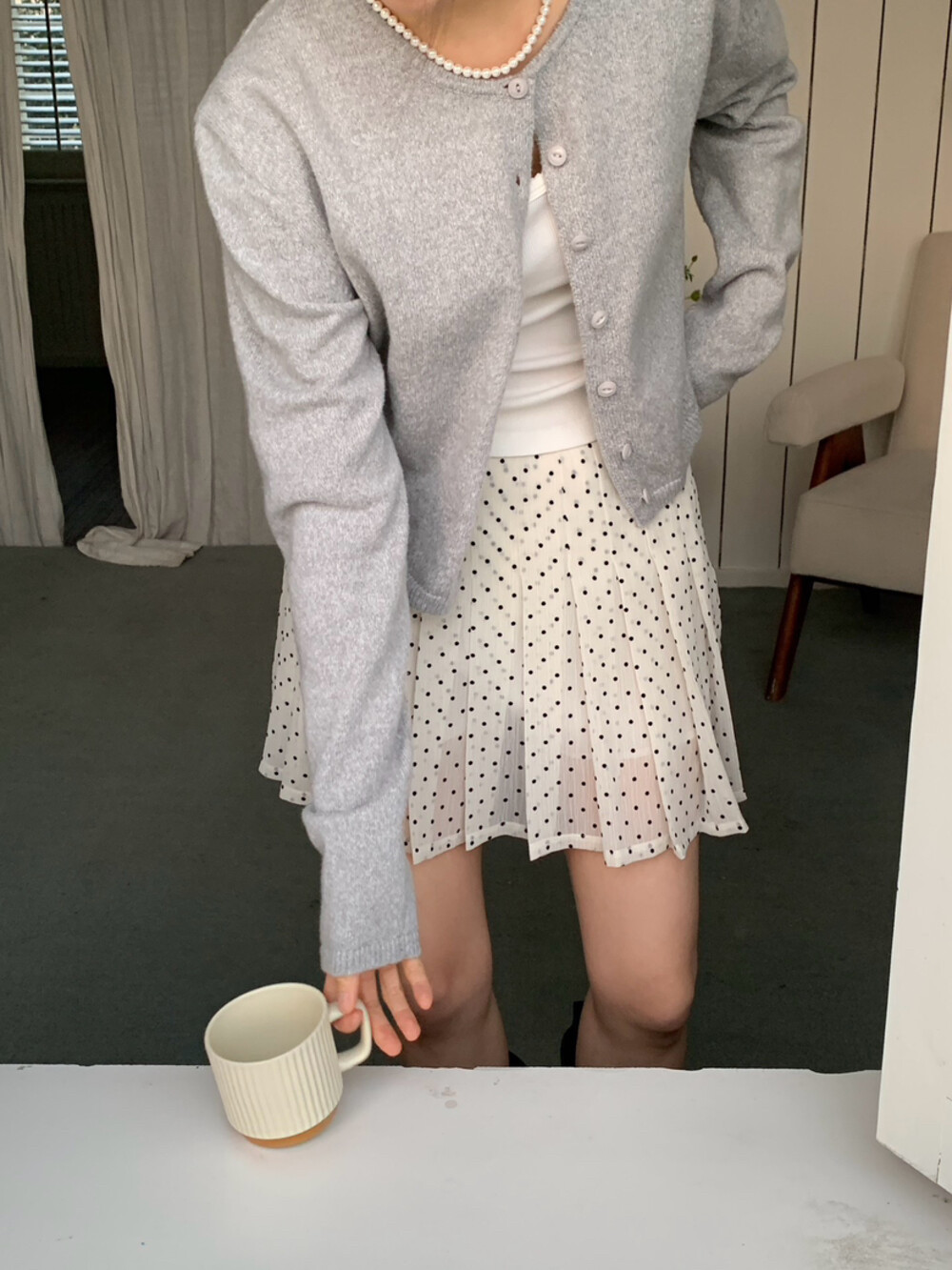 现货！MAKE淑女波点压褶减龄短内设安全裤的半身裙超有氛围感