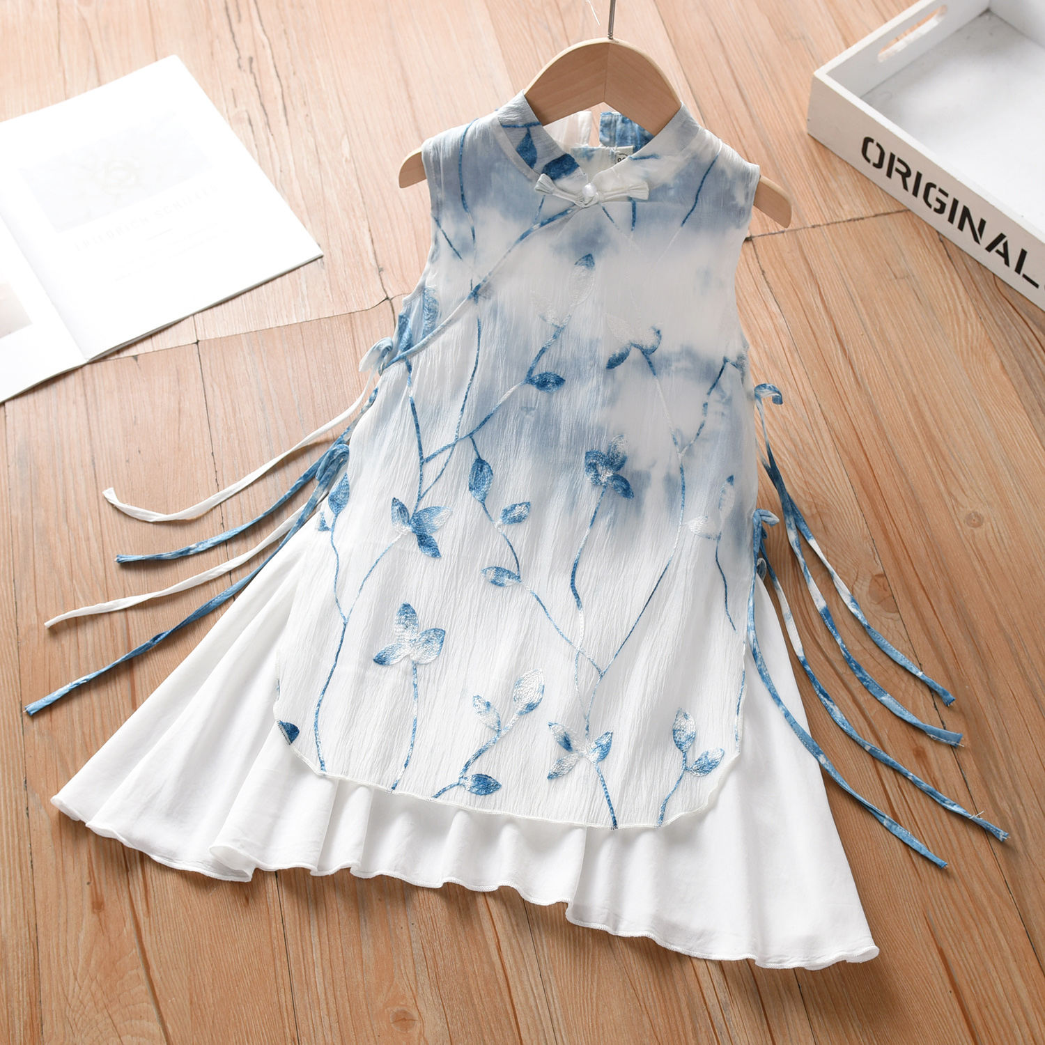 女童国风连衣裙2025新款女宝气质假两件背心裙中小童新中式旗袍裙