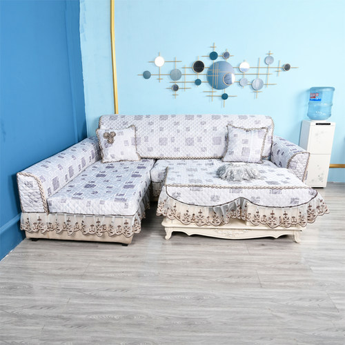 定做全包防滑沙发垫欧式组合沙发套蓝色简约全盖灰色紫色加棉布艺