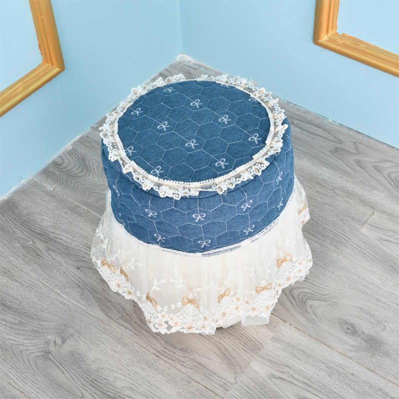 凳罩盖布蓝色直径圆盖巾定做灰色布艺防尘罩欧式床头柜蕾丝餐椅垫