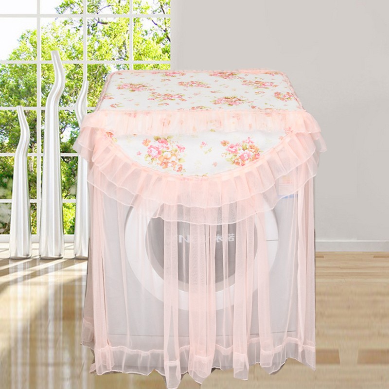 现代简约蕾丝冰箱巾刺绣黄布艺防尘罩全自动滚筒洗衣机罩盖布定做