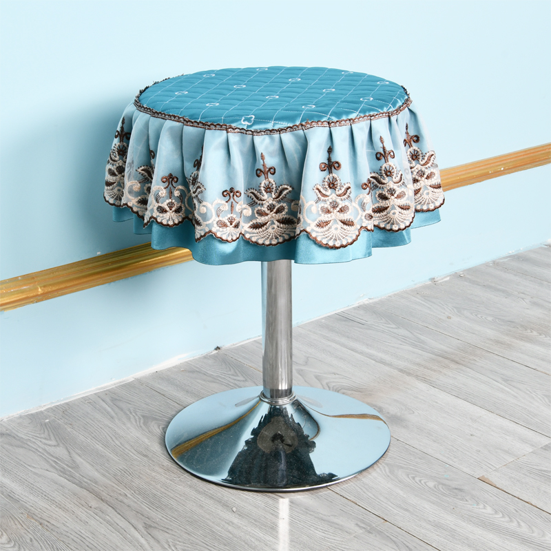 家用圆桌防尘罩蓝色布艺蕾丝盖布