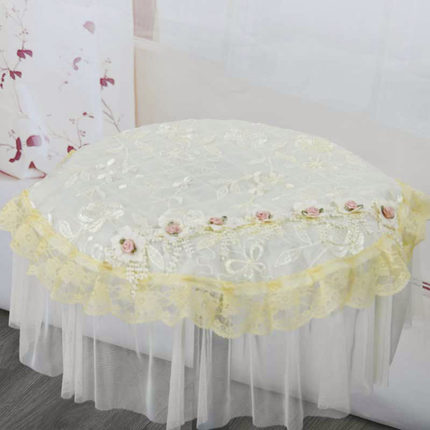家用圆桌面盖布艺定做餐桌直径圆形厘米米黄色桌布台欧式蕾丝盖巾