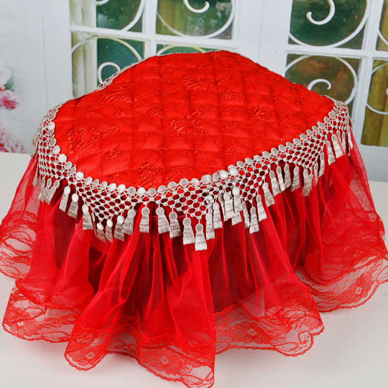 椭圆形家用电饭煲防尘罩套 蕾丝加厚多功能盖巾盖布防油红色婚庆