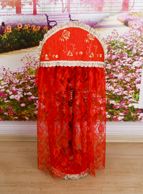 现代喜庆茉莉花红色蕾丝布艺家用全包落地电风扇罩子宫廷风防尘罩
