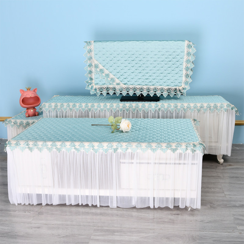 电视机盖布欧式电视柜防尘罩蕾丝方形茶几紫色布艺桌布罩定做包邮