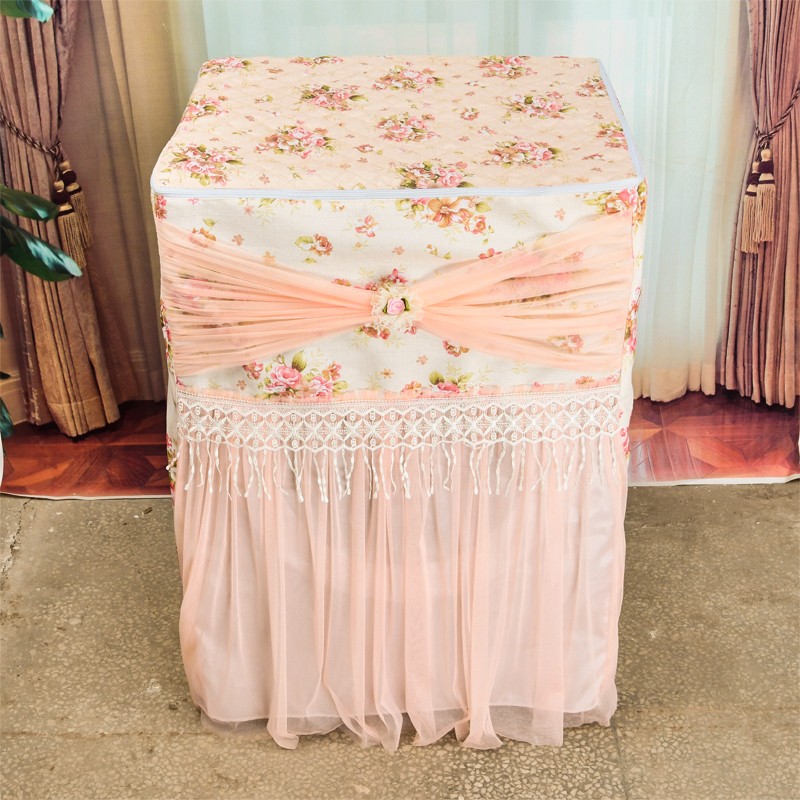 现代简约蕾丝冰箱巾粉花布艺防尘罩新全自动滚筒洗衣机罩盖布定做