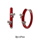 原创新年蝴蝶结红色耳圈耳环耳夹 RecoPan南法甜心 戚薇同款