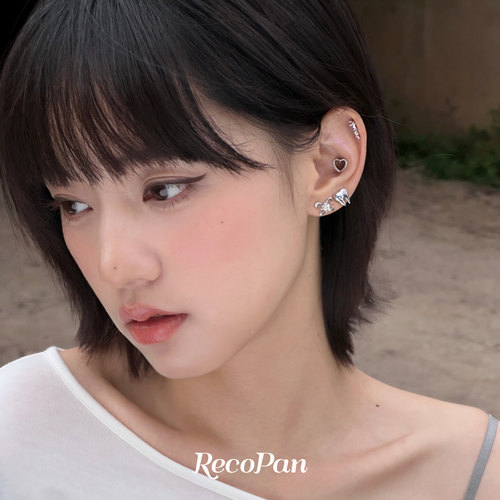 RecoPan耳间百宝箱/ 原创趣味牙齿刀爱心镀真白金银针耳钉套装