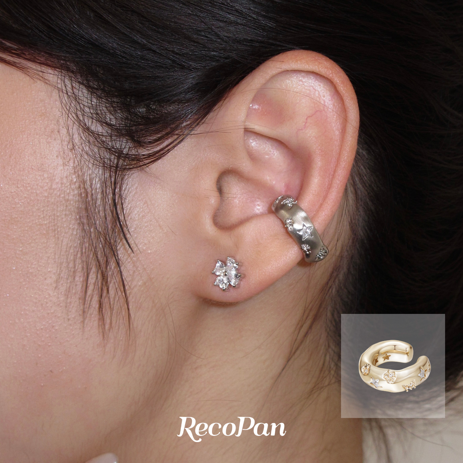 RecoPan星辰系列/原创金银色满天星星百搭休闲拉丝耳夹耳骨夹,饰品/流行首饰/时尚饰品新,耳夹,淘宝优惠券,粉丝福利购,淘宝优惠卷