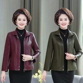 PU皮夹克a09外套 妈妈装 n66春秋新款 中年女士皮衣洋气中老年短款