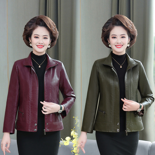 PU皮夹克a09外套 妈妈装 n68春秋新款 中年女士皮衣洋气中老年短款