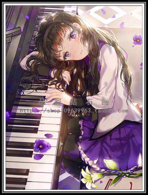 小清新钢琴女孩钻石绣卡通人物贴钻十字绣5D满钻新款钻石画贴钻画