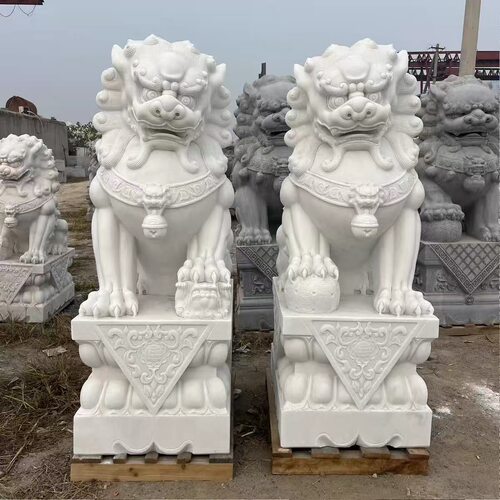 石狮子汉白玉庭院镇宅门口摆件