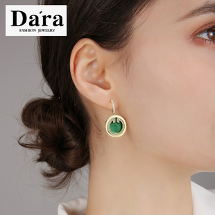 925银针复古绿色耳环小众设计感网红名媛风耳坠时尚大气耳饰女潮