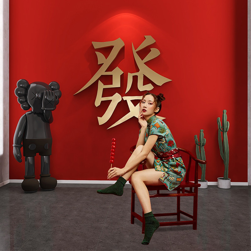 厅馆国潮港式风拍照区网红打卡图片