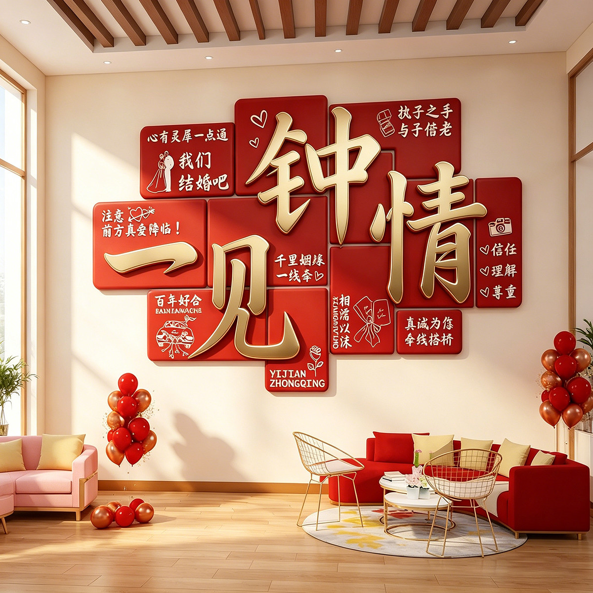 婚介所墙面装饰画婚恋庆公司工作室红娘形象背景墙婚纱店氛围布置图片