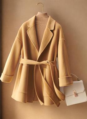 HE14022小个子腰带2023年新款秋冬纯羊毛双面尼外套女