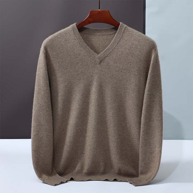 SY850秋冬薄款男士羊绒针织毛衣暖而不厚重通勤休闲皆可V领打底衫