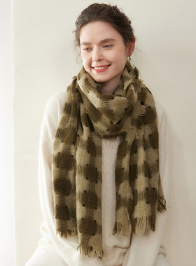 ZX10158女士100%山羊绒梭织流苏围巾经典英伦风 秋冬复古保暖围脖