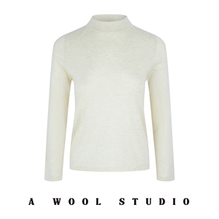 内搭上衣 针织百搭长袖 SS2508春秋女士精纺羊毛双层领打底衫 修身