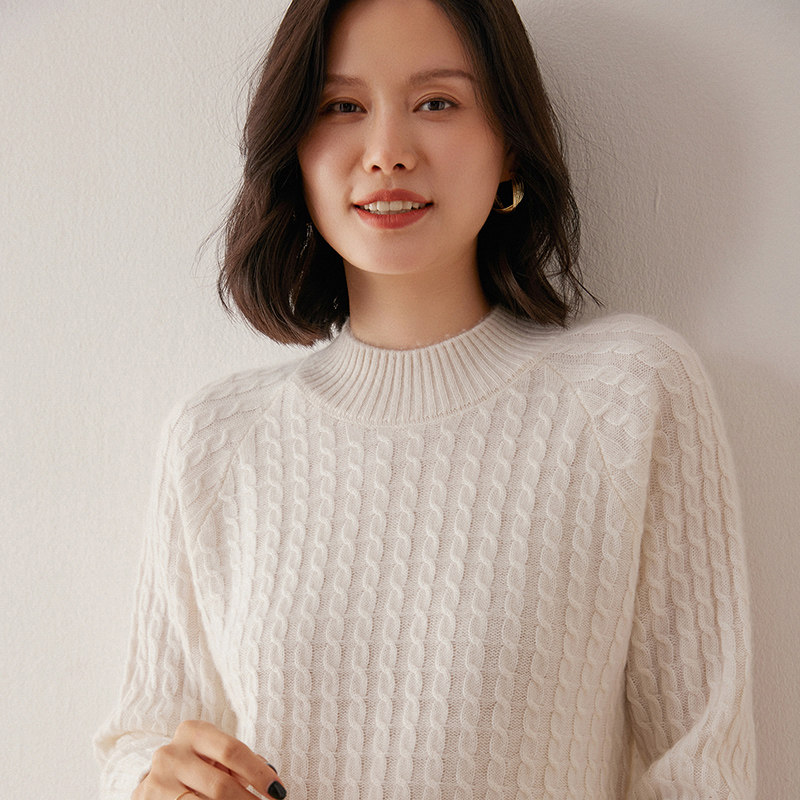 MQL427女士麻花羊绒针织衫 温柔风半高领毛衣 秋冬宽松百搭打底衫,女装/女士精品,羊绒衫,淘宝优惠券,粉丝福利购,淘宝优惠卷