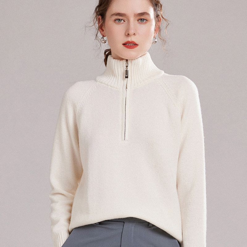 YZL516半拉链羊绒针织衫女士高领插肩袖宽松毛衣软糯气质外搭上衣,女装/女士精品,羊绒衫,淘宝优惠券,粉丝福利购,淘宝优惠卷