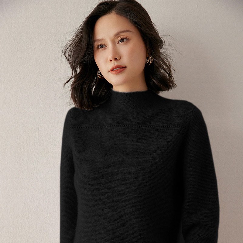 MQL432本命年红色羊绒毛衣女半高领肌理感宽松针织衫秋冬内搭上衣