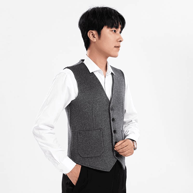 MRJY6022纯羊毛双面呢马甲秋冬男士时尚纯色V领背心外套上衣