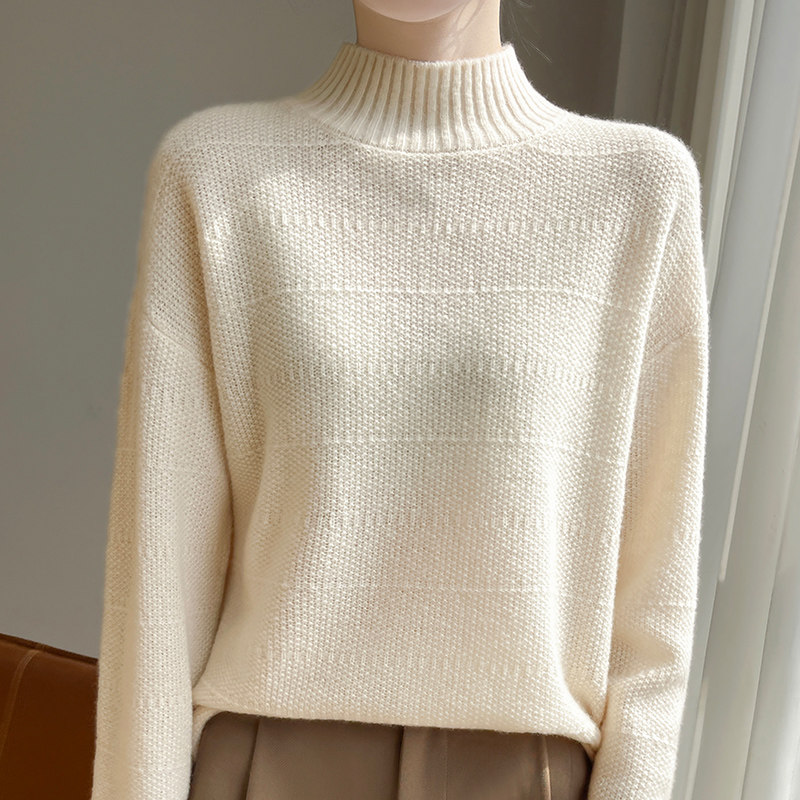 BM24050女士100%羊毛半高领毛衣宽松版型藏肉显瘦 冬日温柔系穿搭