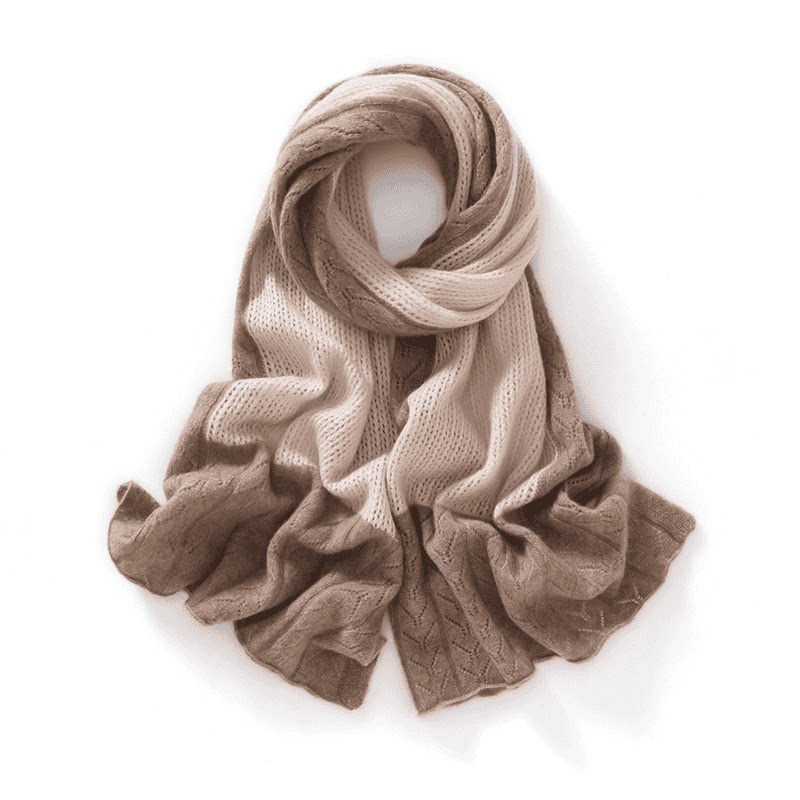 MJ618秋冬温柔纯山羊绒针织围巾百搭镂空拼色披肩优雅端庄围脖